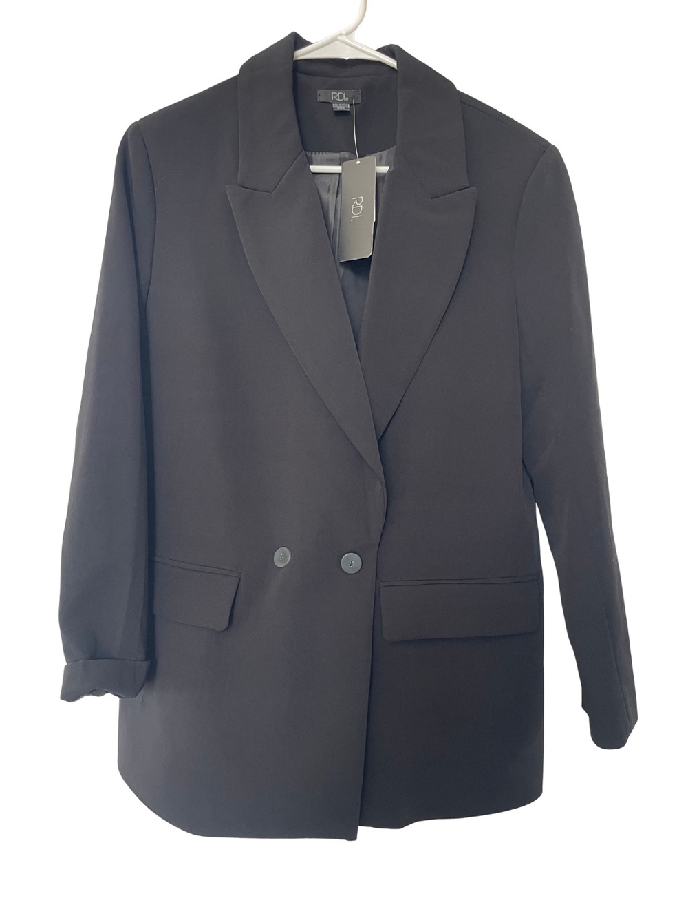 RDI Black Double-Breasted Blazer Jacket with Notch Lapels